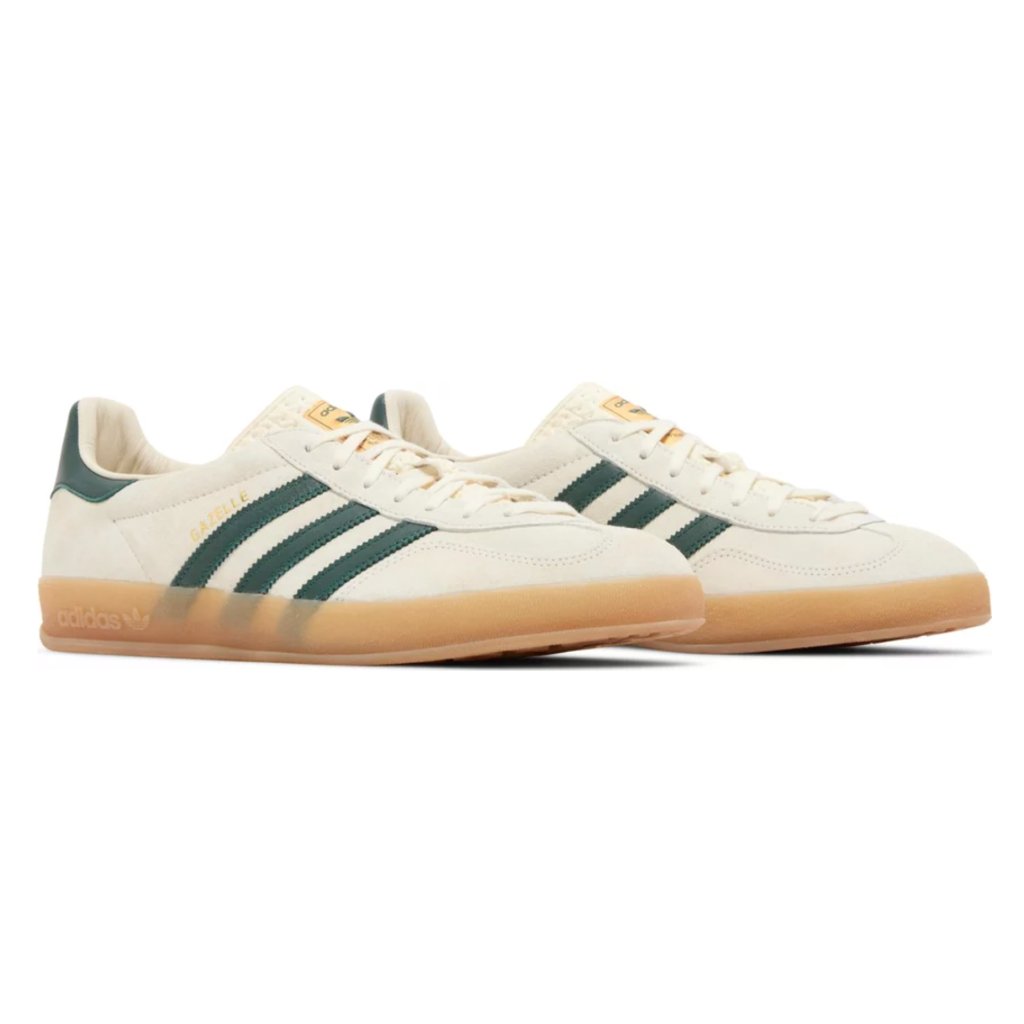 Adidas gazelle leather trainers in white/green/gum hotsell